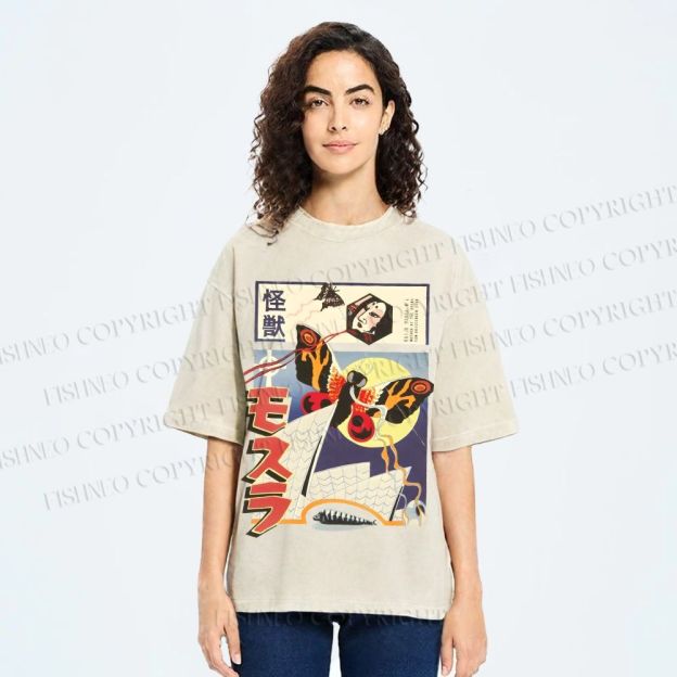 Unisex Godzilla vs Mothra Printed Washed Tee