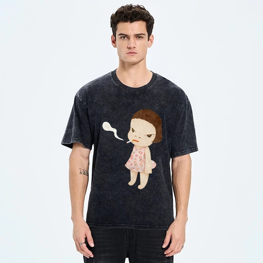 Smoking Girl Washed T-Shirt