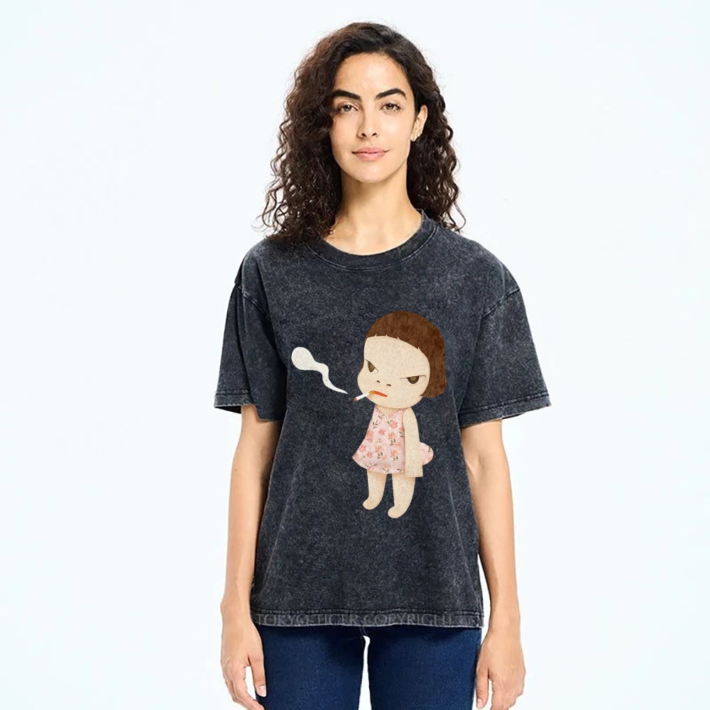 Smoking Girl Washed T-Shirt