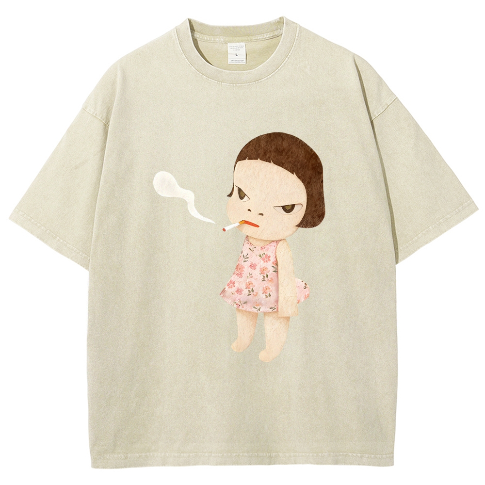 Smoking Girl Washed T-Shirt