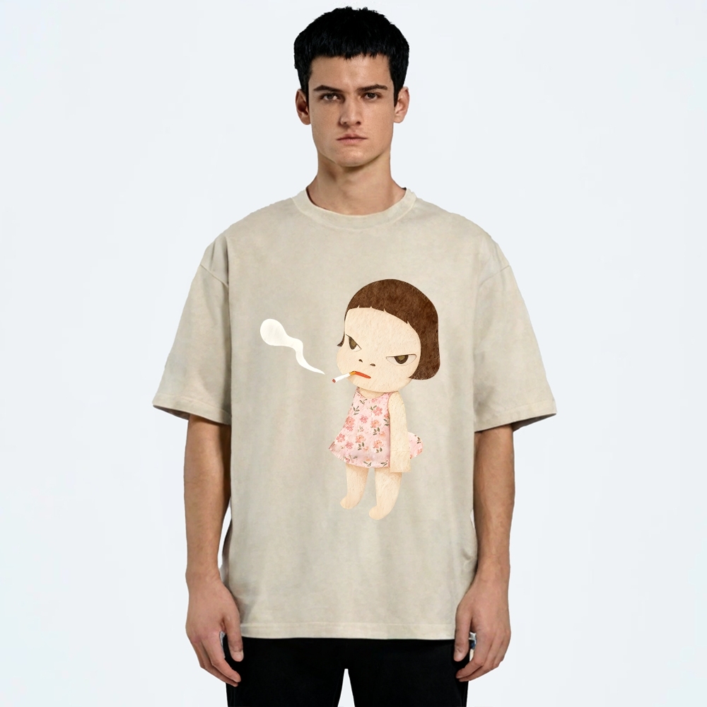 Smoking Girl Washed T-Shirt