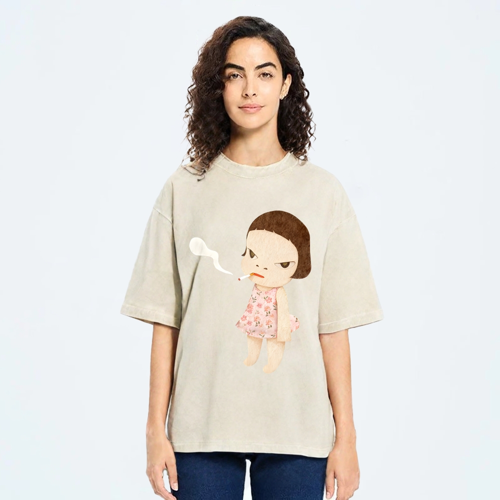 Smoking Girl Washed T-Shirt