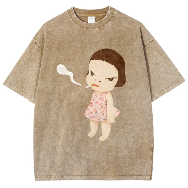 Smoking Girl Washed T-Shirt