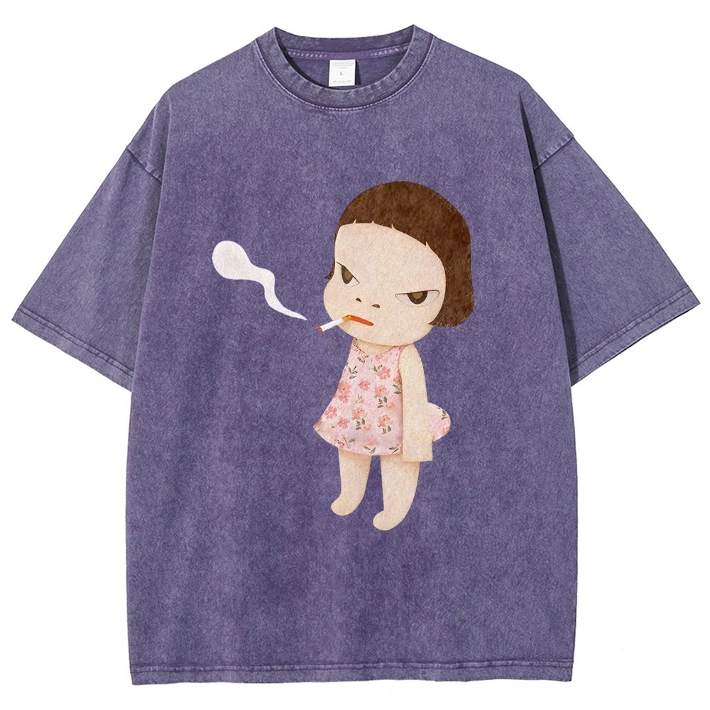 Smoking Girl Washed T-Shirt