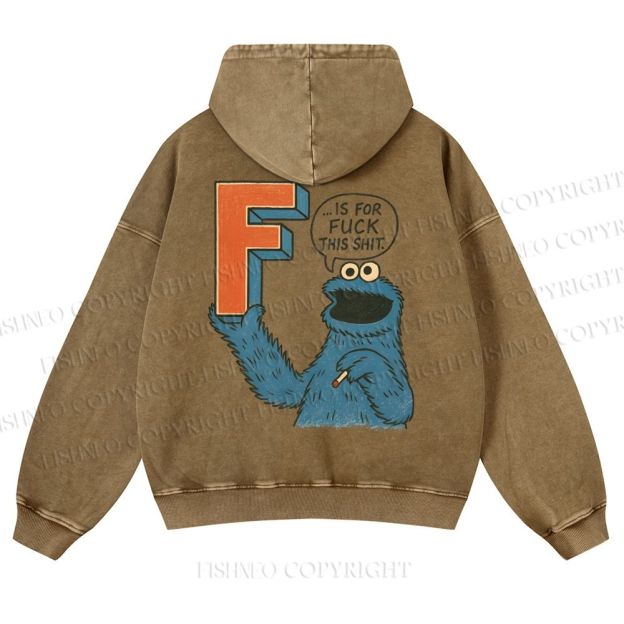 Unisex F Is For Fuck Printed Casual Washed Hoodie