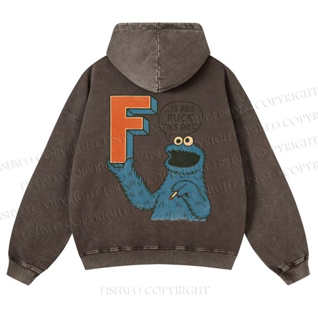 Unisex F Is For Fuck Printed Casual Washed Hoodie