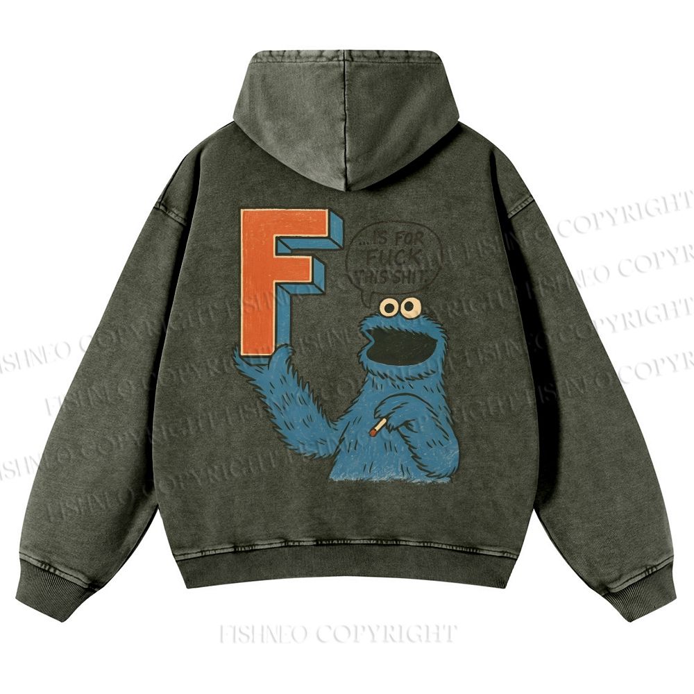 Unisex F Is For Fuck Printed Casual Washed Hoodie