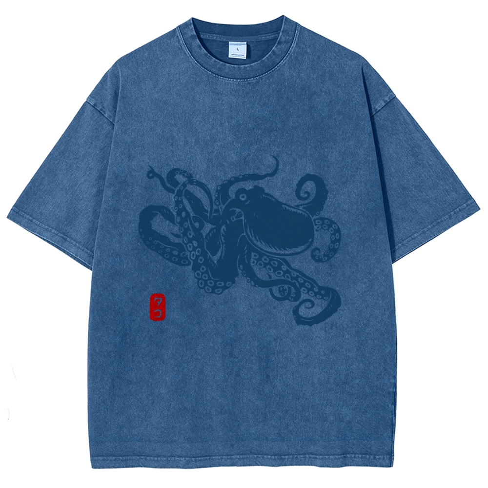 Octopus Vintage Wash Japanese Design T-Shirt