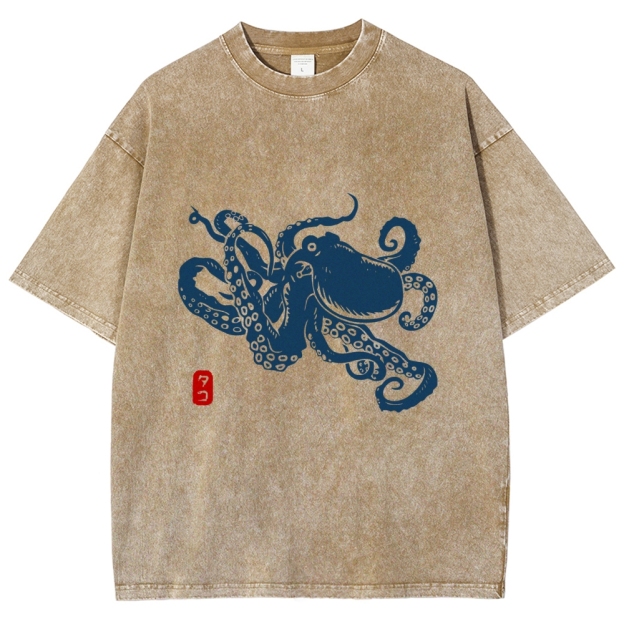 Octopus Vintage Wash Japanese Design T-Shirt