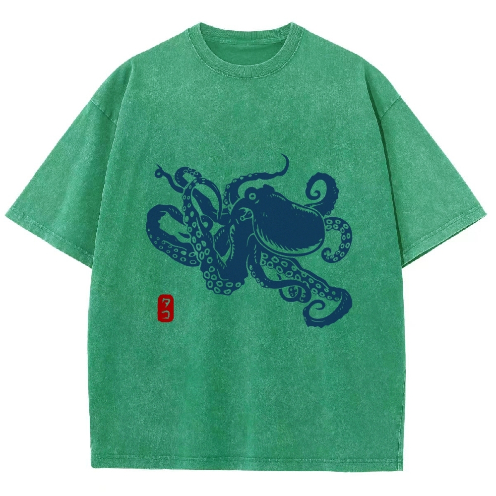 Octopus Vintage Wash Japanese Design T-Shirt