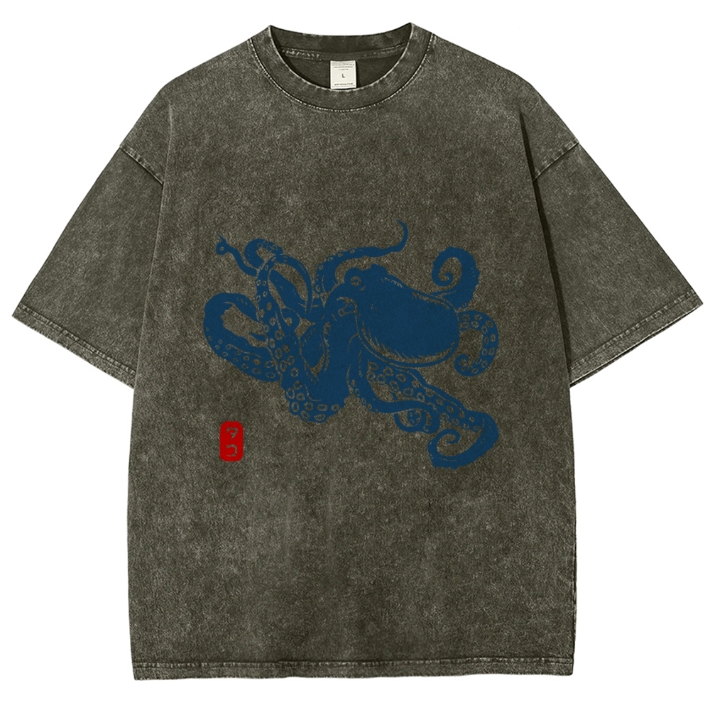 Octopus Vintage Wash Japanese Design T-Shirt