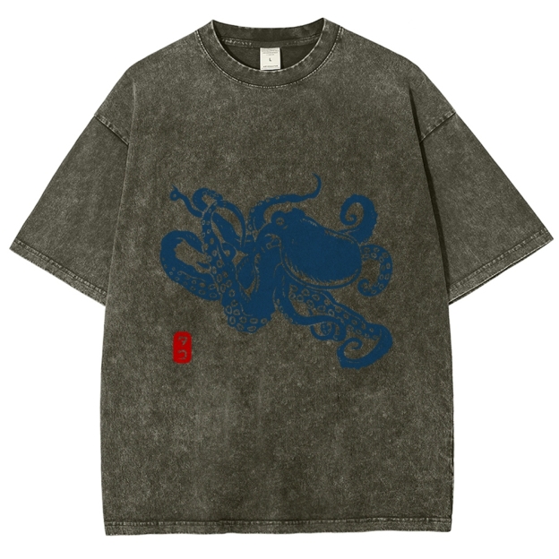 Octopus Vintage Wash Japanese Design T-Shirt