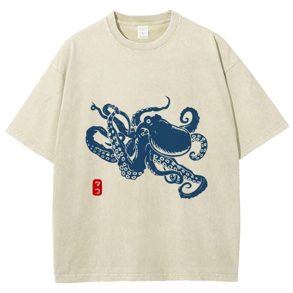 Octopus Vintage Wash Japanese Design T-Shirt