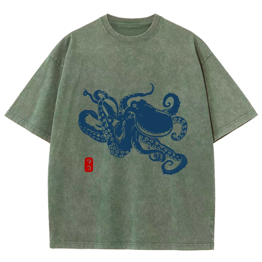 Octopus Vintage Wash Japanese Design T-Shirt