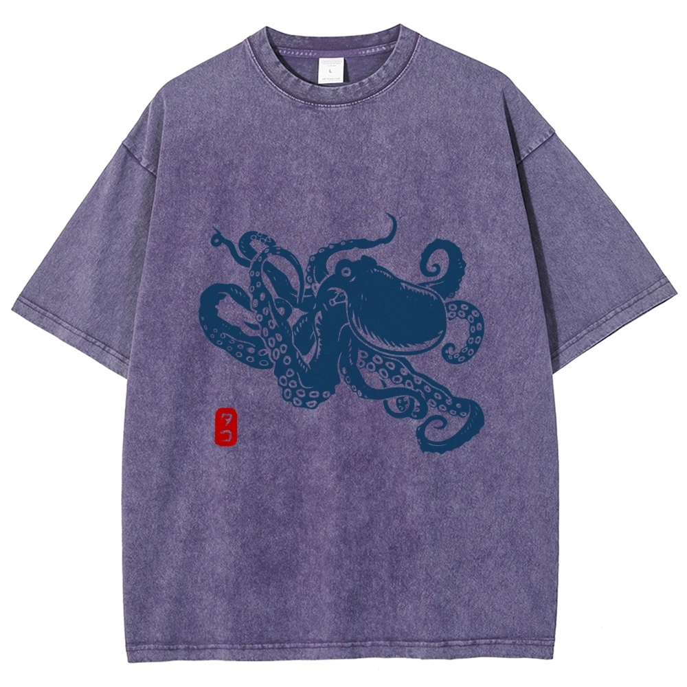Octopus Vintage Wash Japanese Design T-Shirt