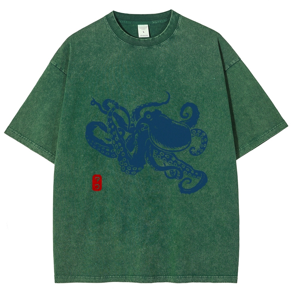 Octopus Vintage Wash Japanese Design T-Shirt