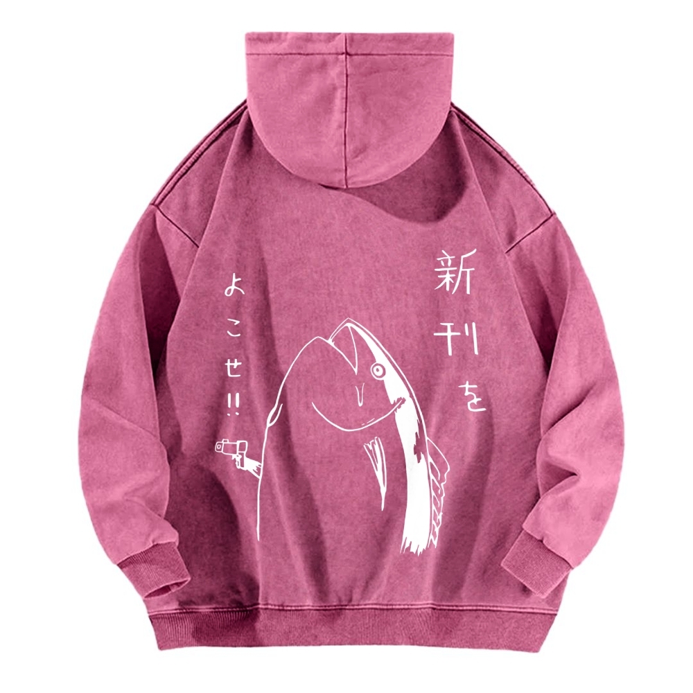 Fish Vintage Washed Cotton Back Art Hoodie
