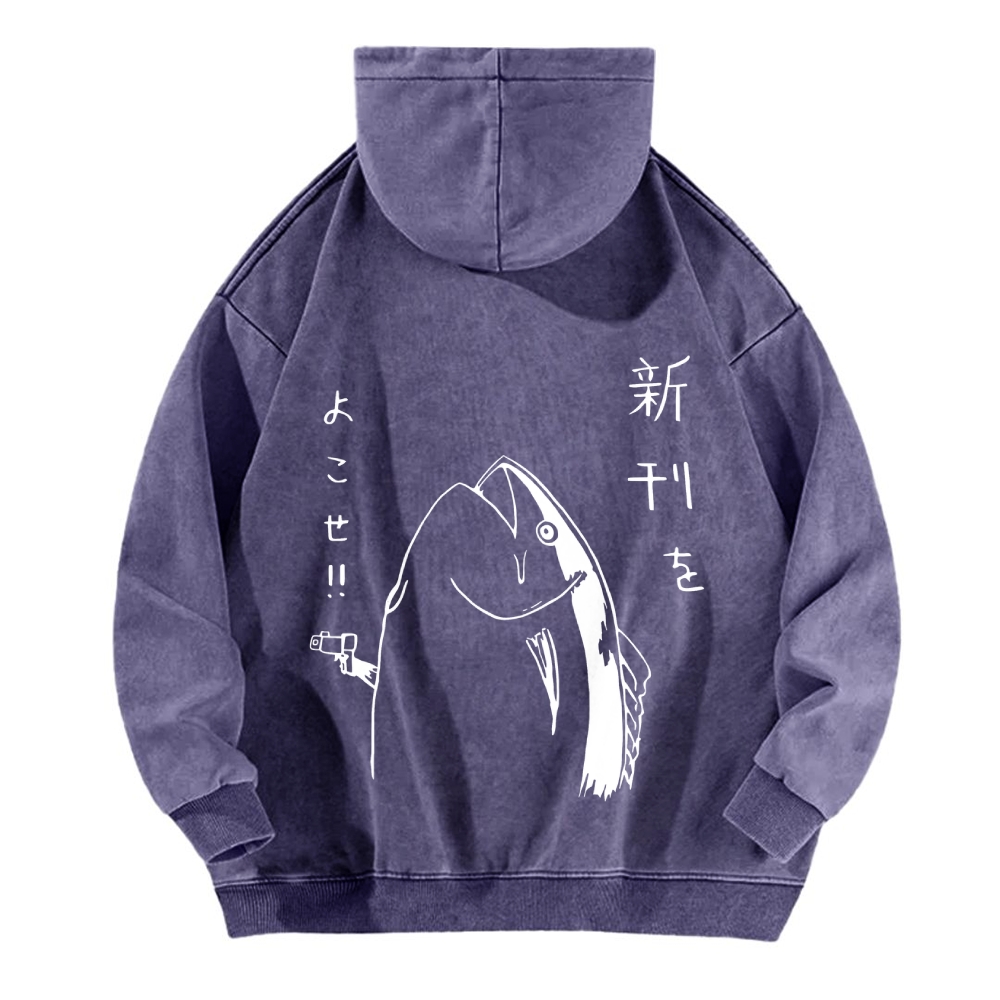 Fish Vintage Washed Cotton Back Art Hoodie