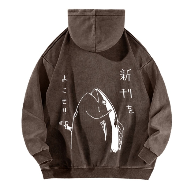 Fish Vintage Washed Cotton Back Art Hoodie