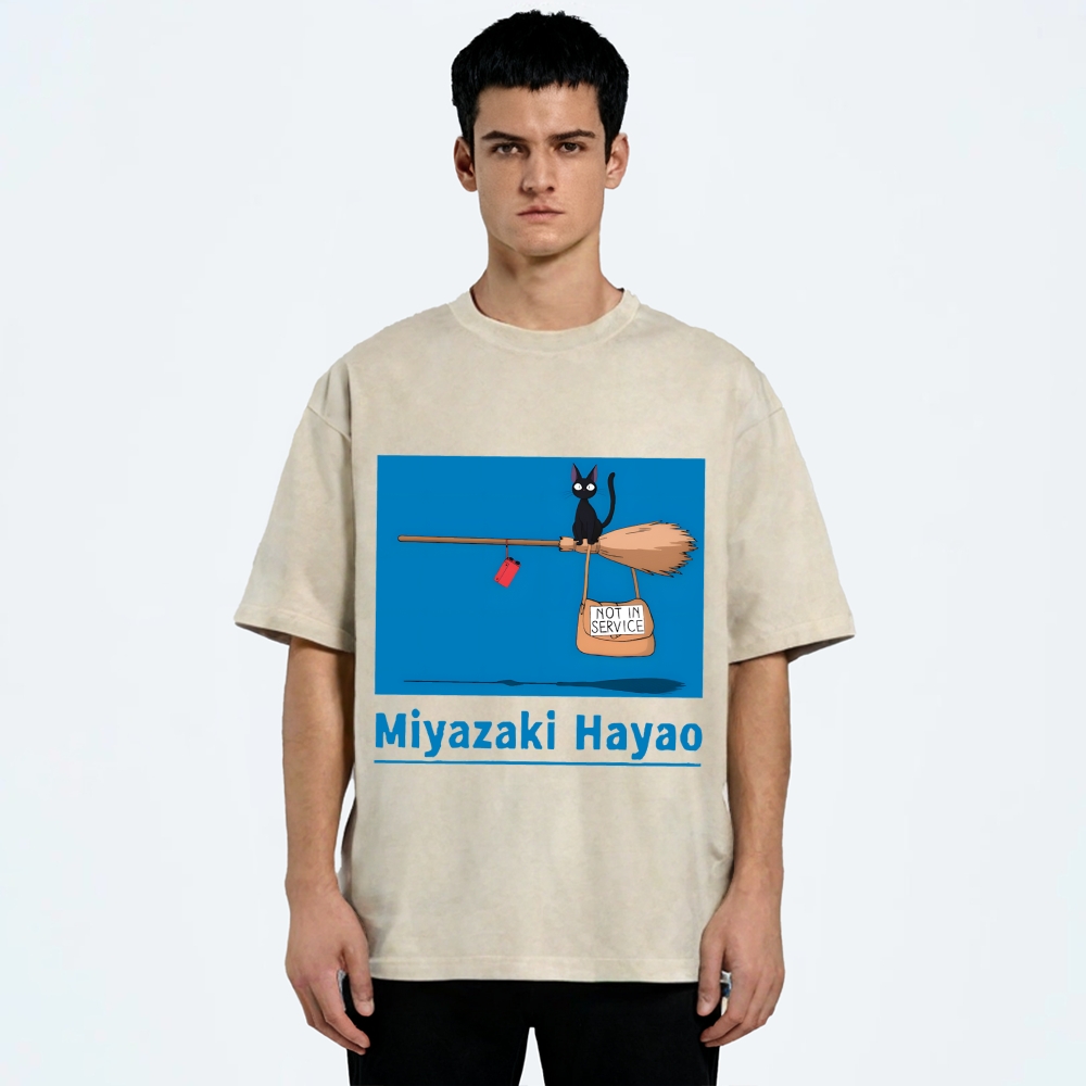 Ghibli Kiki's Delivery Service Miyazaki Hayao Cat Anime Vintage Wash Japanese Design T-Shirt