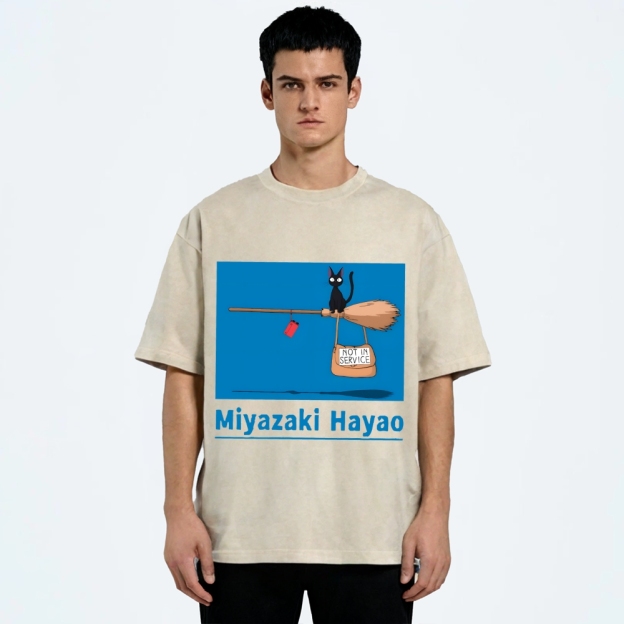 Ghibli Kiki's Delivery Service Miyazaki Hayao Cat Anime Vintage Wash Japanese Design T-Shirt