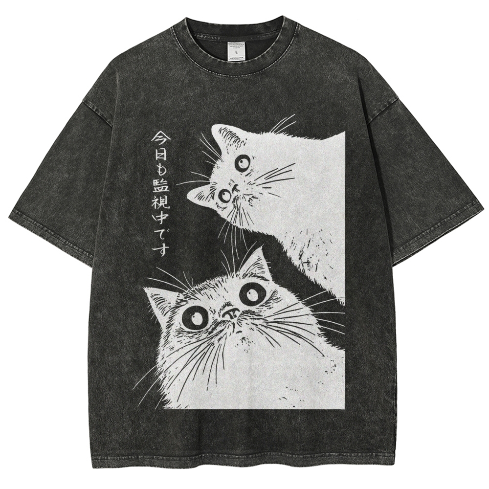 The Cat is Watching Today Washed T-Shirt
