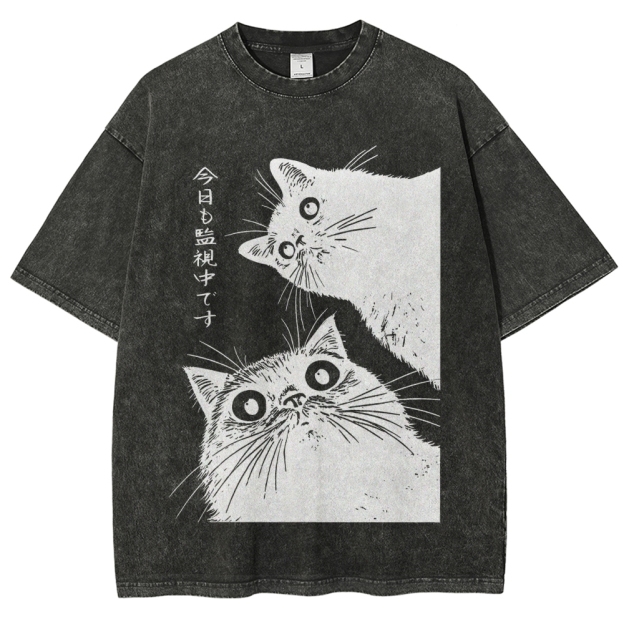 The Cat is Watching Today Washed T-Shirt