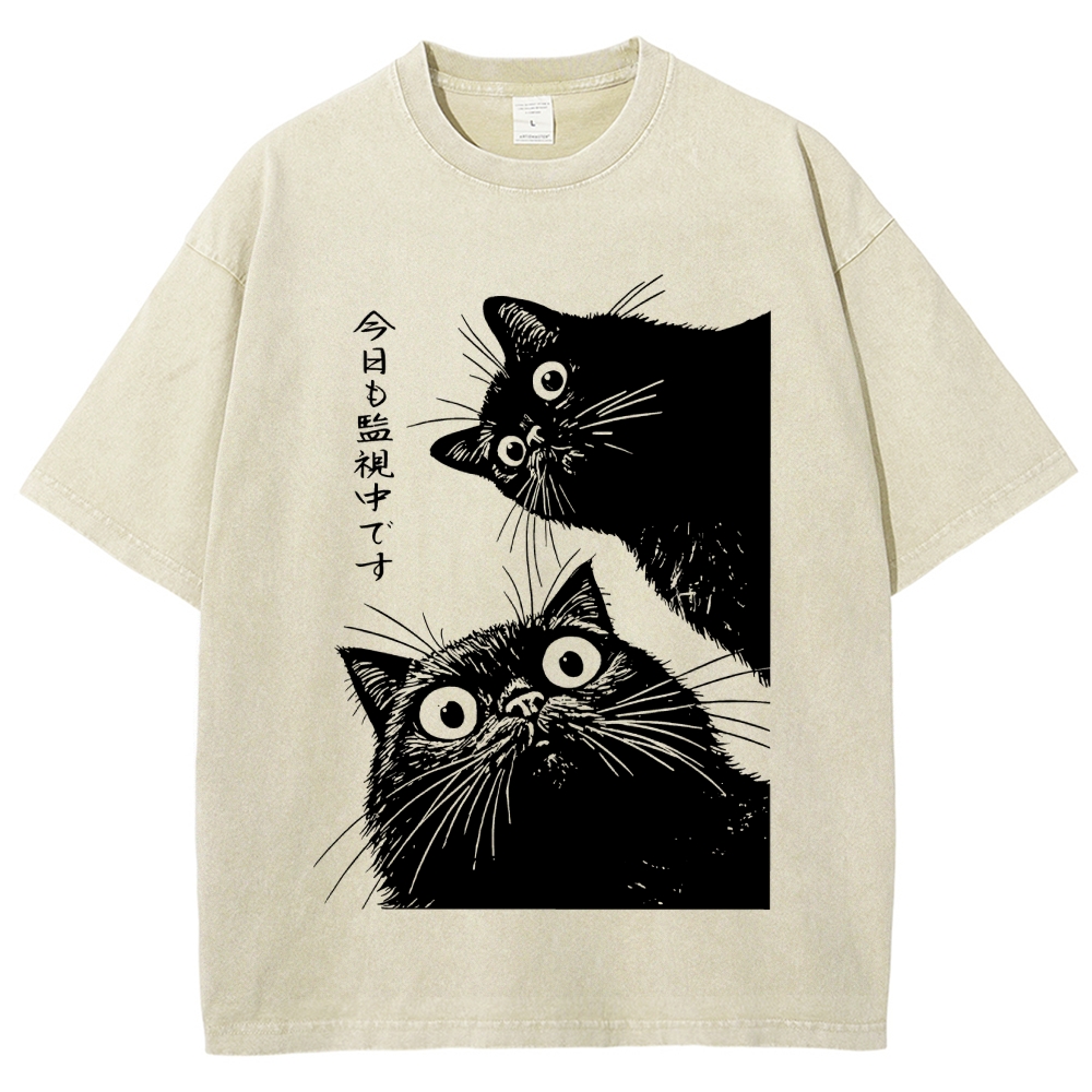 The Cat is Watching Today Washed T-Shirt