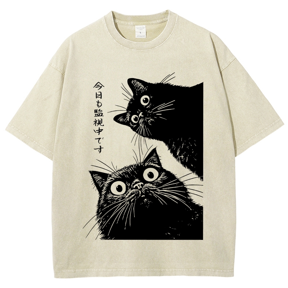 The Cat is Watching Today Washed T-Shirt