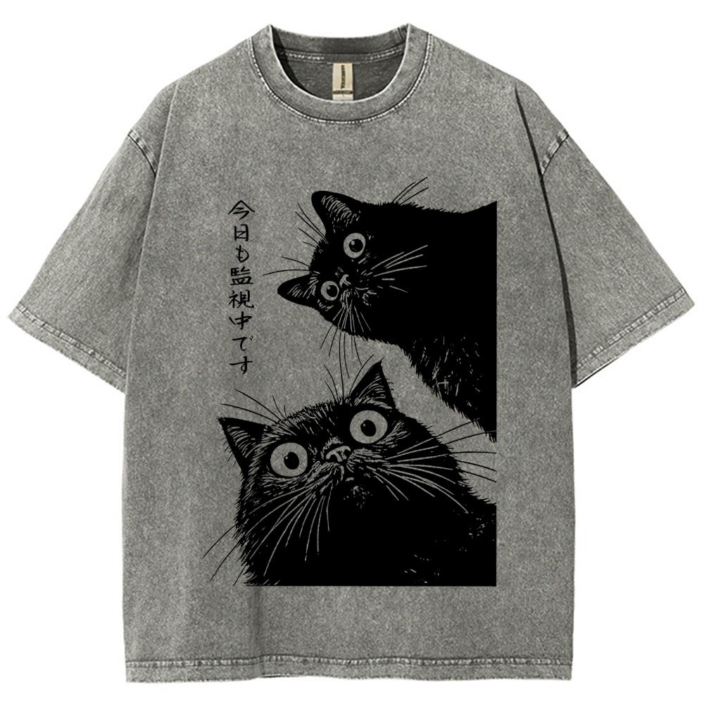 The Cat is Watching Today Washed T-Shirt