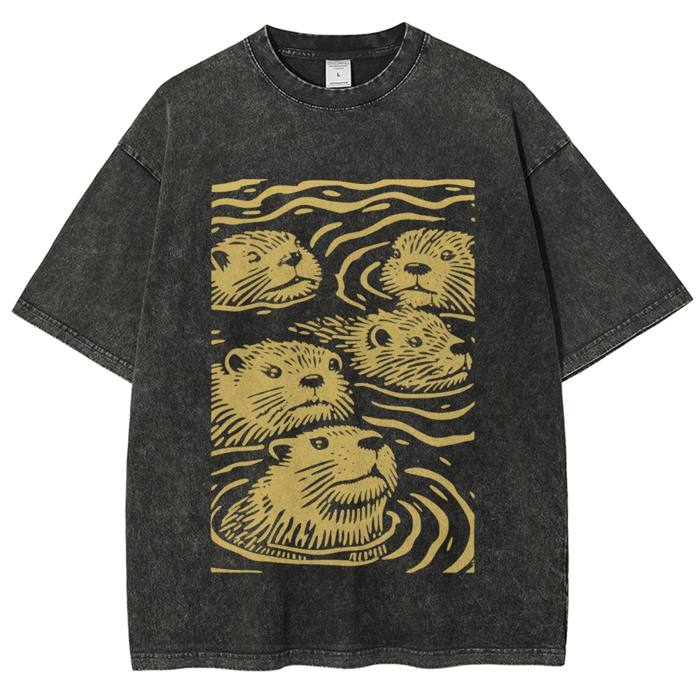 Woodcut Otter Washed T-Shirt