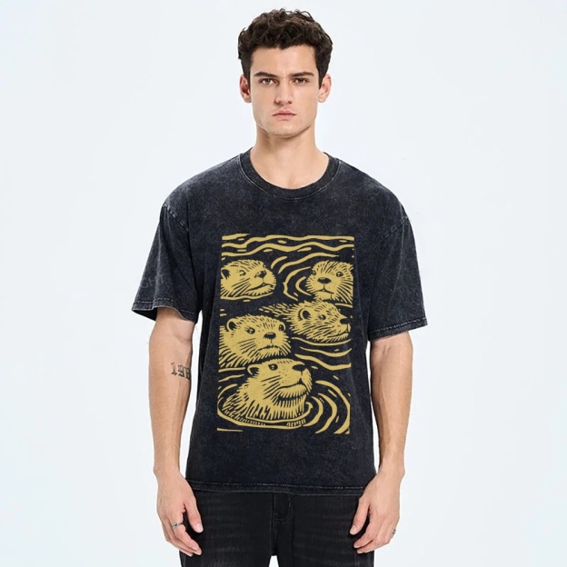 Woodcut Otter Washed T-Shirt