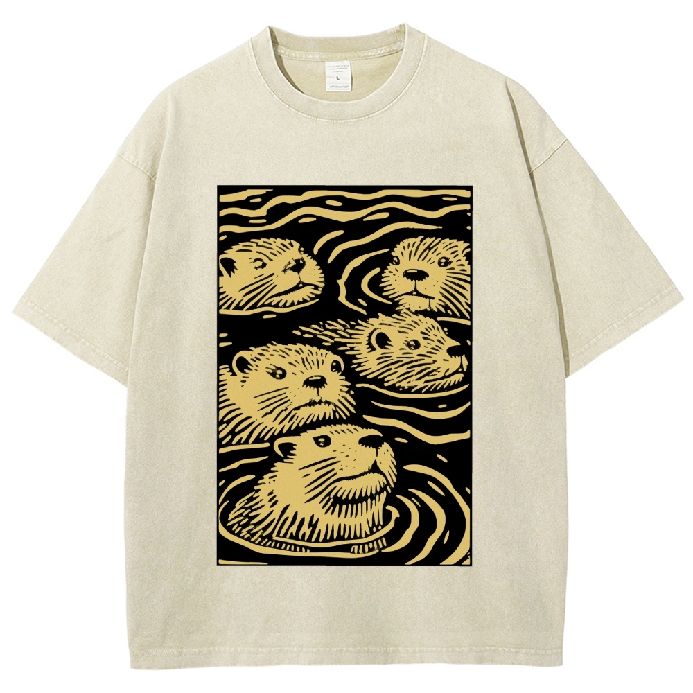 Woodcut Otter Washed T-Shirt