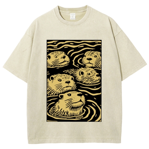 Woodcut Otter Washed T-Shirt