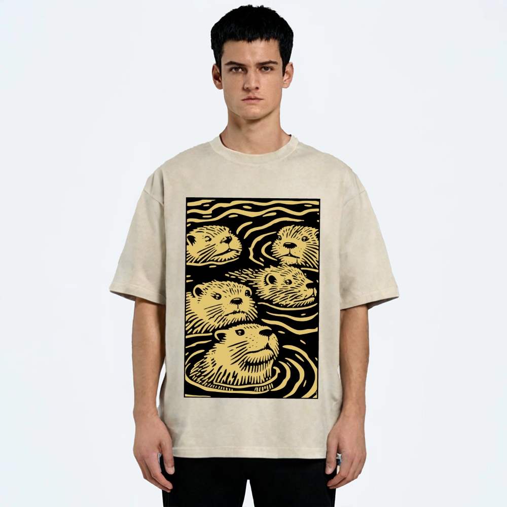 Woodcut Otter Washed T-Shirt