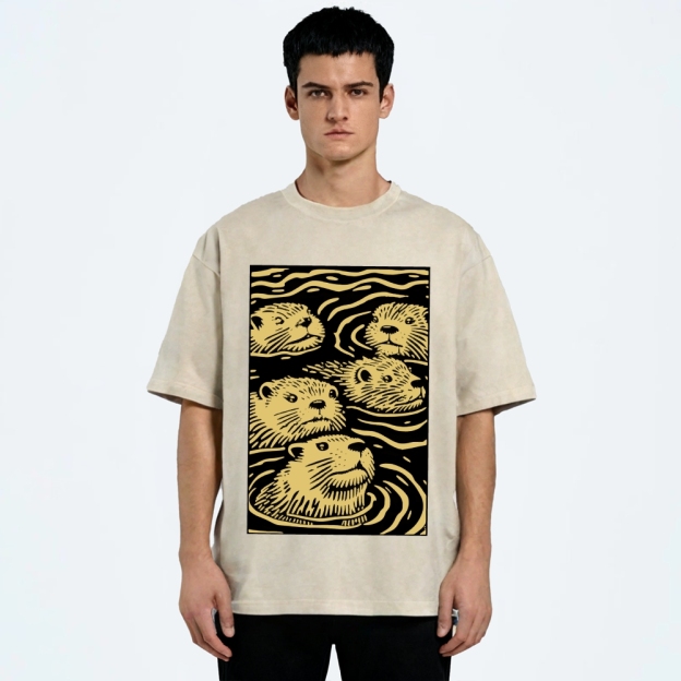 Woodcut Otter Washed T-Shirt