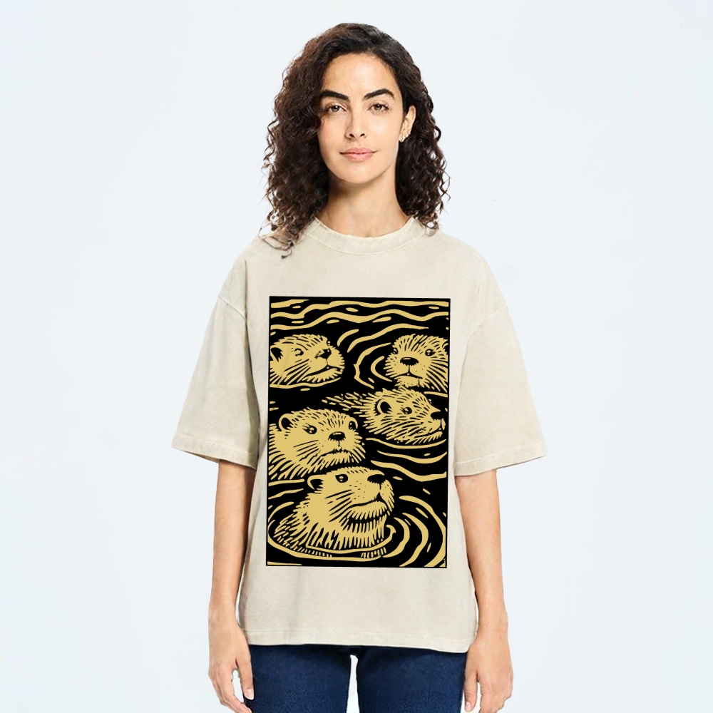 Woodcut Otter Washed T-Shirt