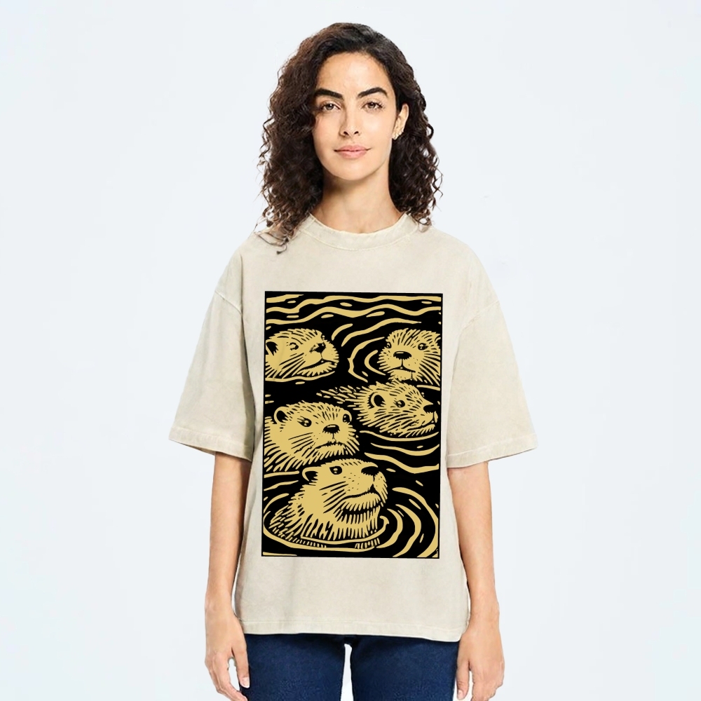 Woodcut Otter Washed T-Shirt