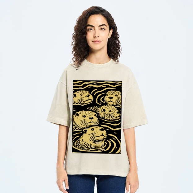 Woodcut Otter Washed T-Shirt
