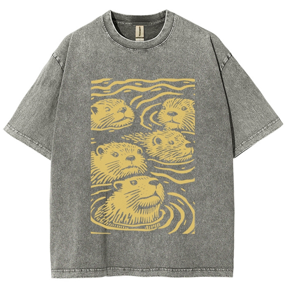 Woodcut Otter Washed T-Shirt