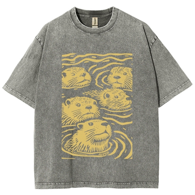 Woodcut Otter Washed T-Shirt