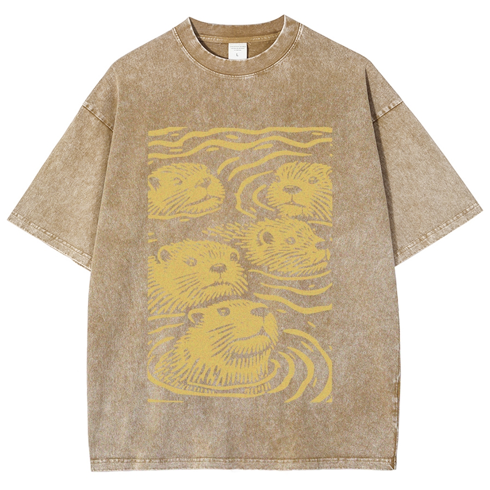 Woodcut Otter Washed T-Shirt