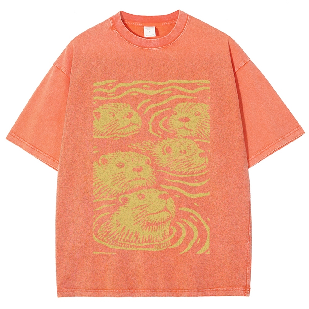 Woodcut Otter Washed T-Shirt