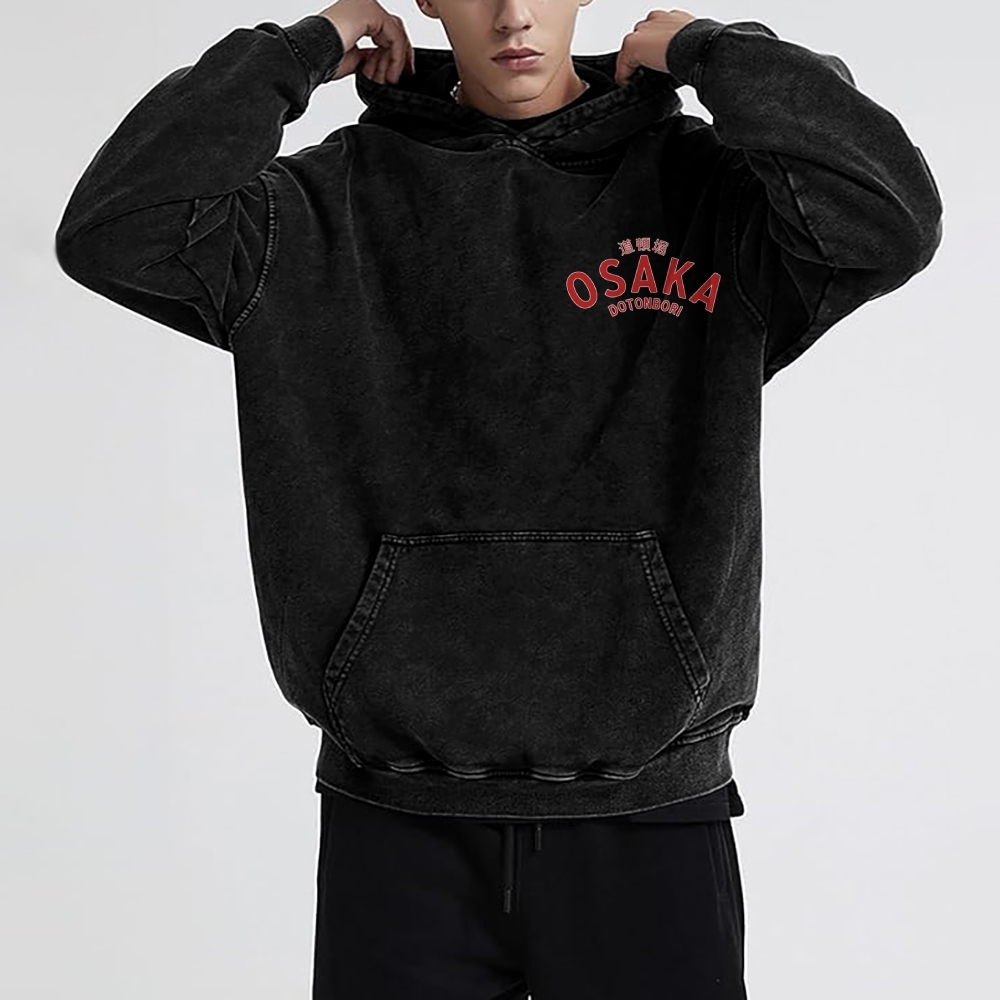 Osaka Dotonbori Drunken Octopus Vintage Washed Cotton Back Art Hoodie