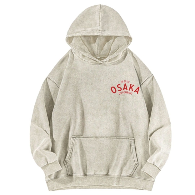 Osaka Dotonbori Drunken Octopus Vintage Washed Cotton Back Art Hoodie