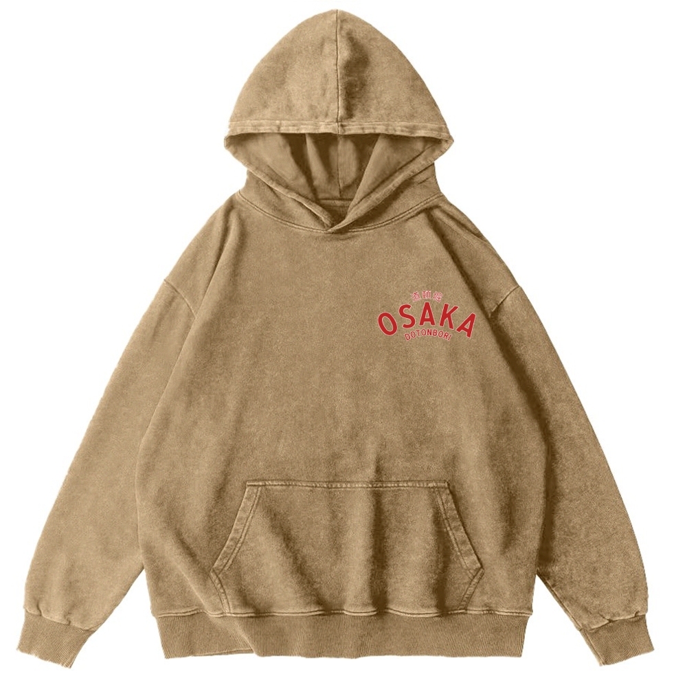 Osaka Dotonbori Drunken Octopus Vintage Washed Cotton Back Art Hoodie