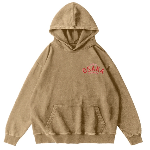 Osaka Dotonbori Drunken Octopus Vintage Washed Cotton Back Art Hoodie