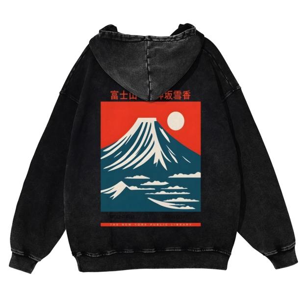 Mount Fuji Vintage Washed Cotton Back Art Hoodie
