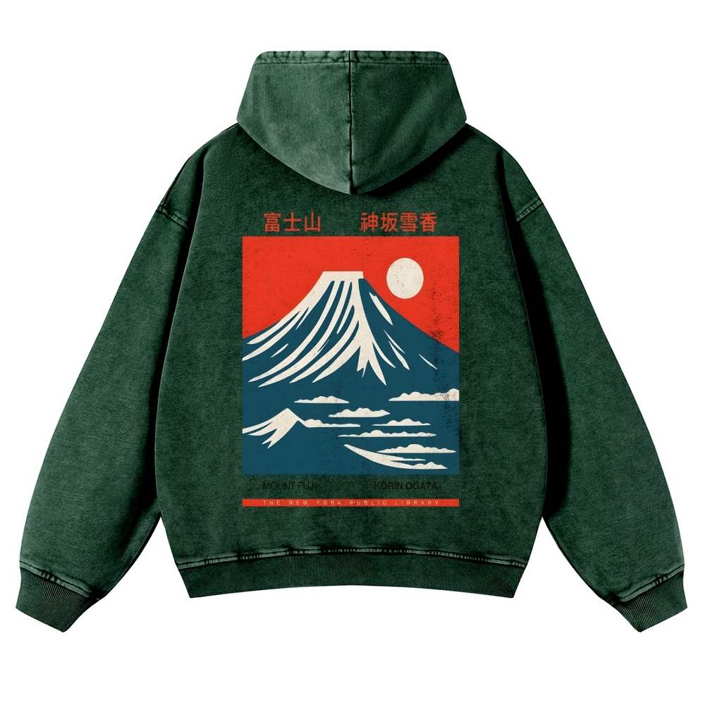 Mount Fuji Vintage Washed Cotton Back Art Hoodie