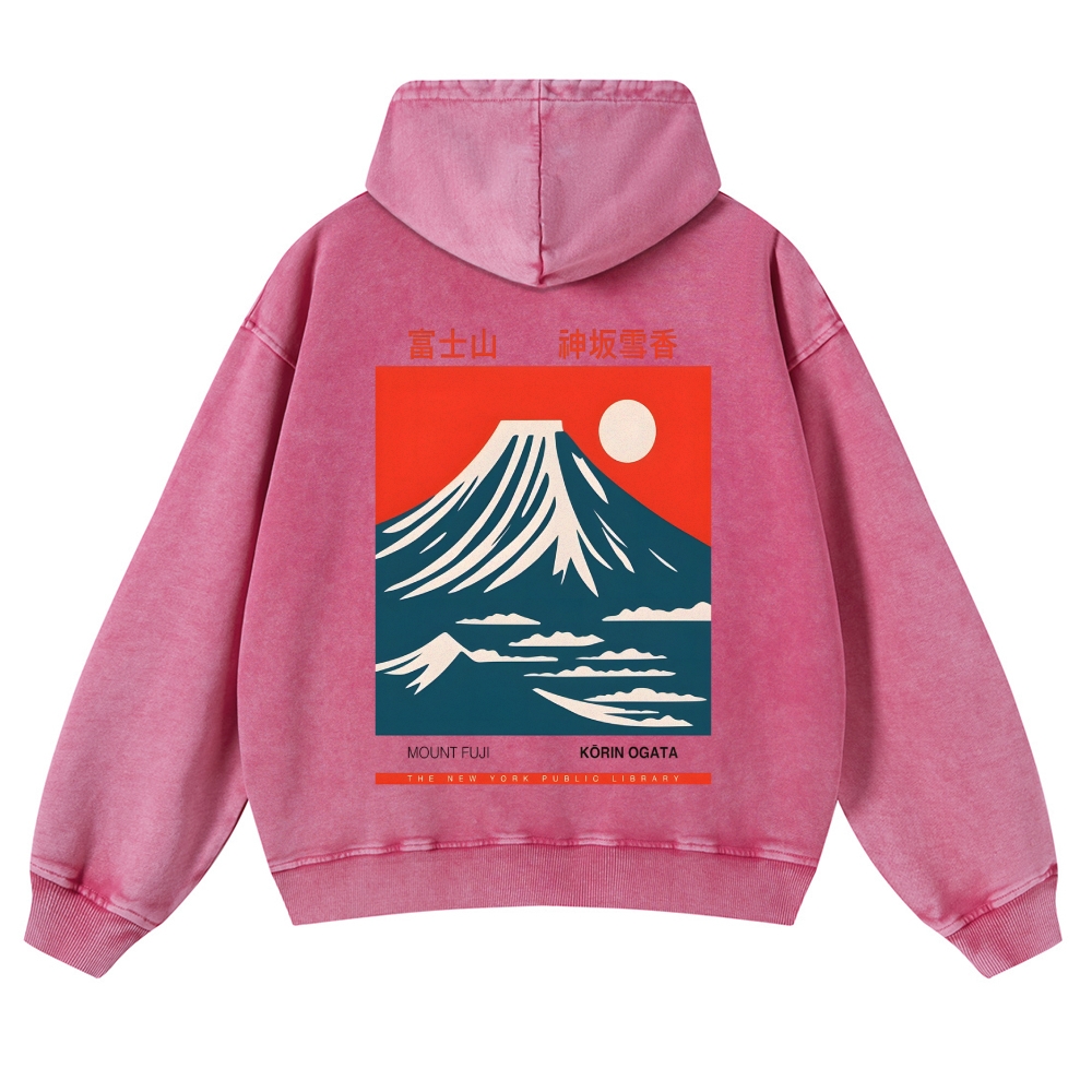 Mount Fuji Vintage Washed Cotton Back Art Hoodie